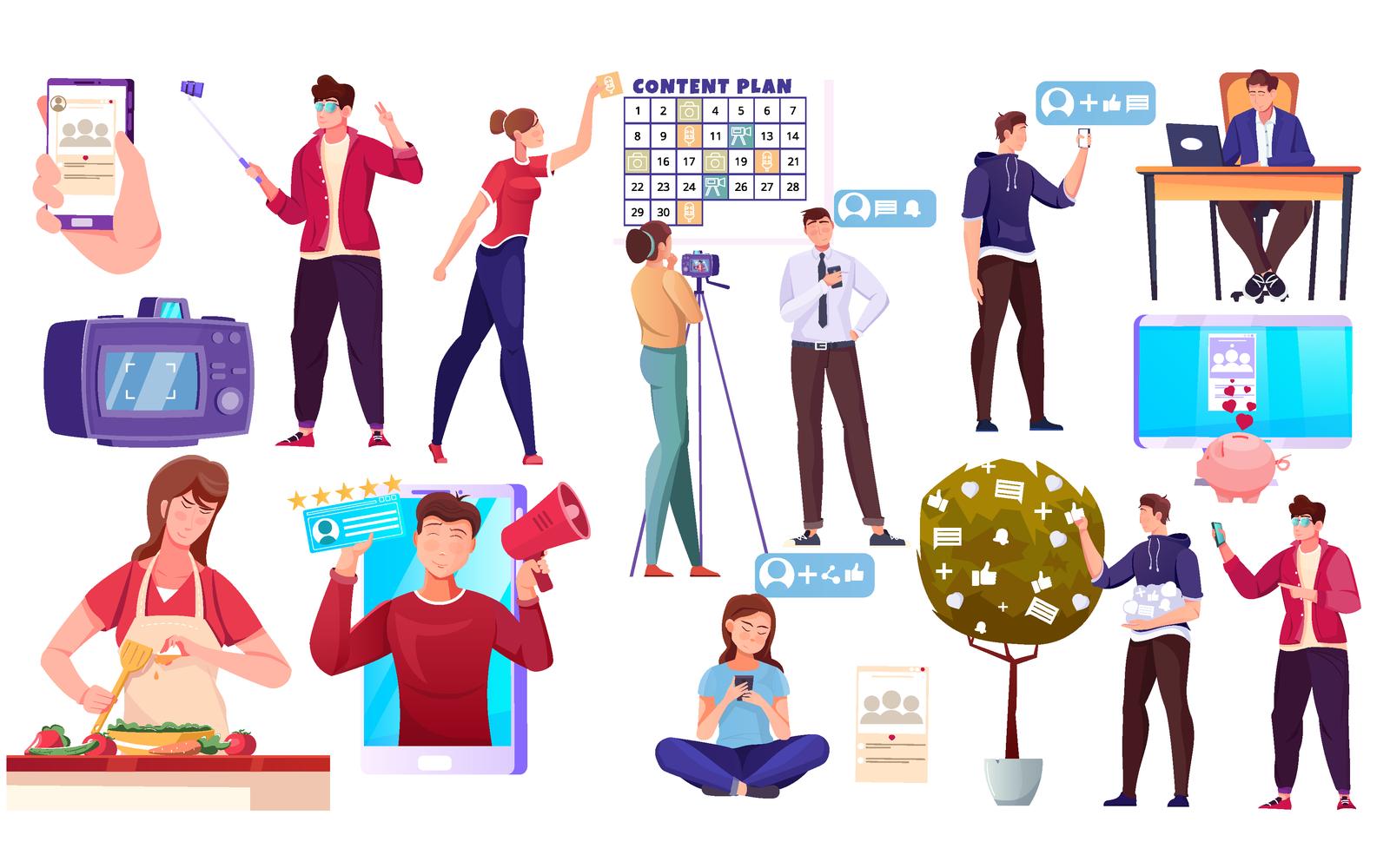 Blogger Set Flat 210251134 Vector Illustration Concept