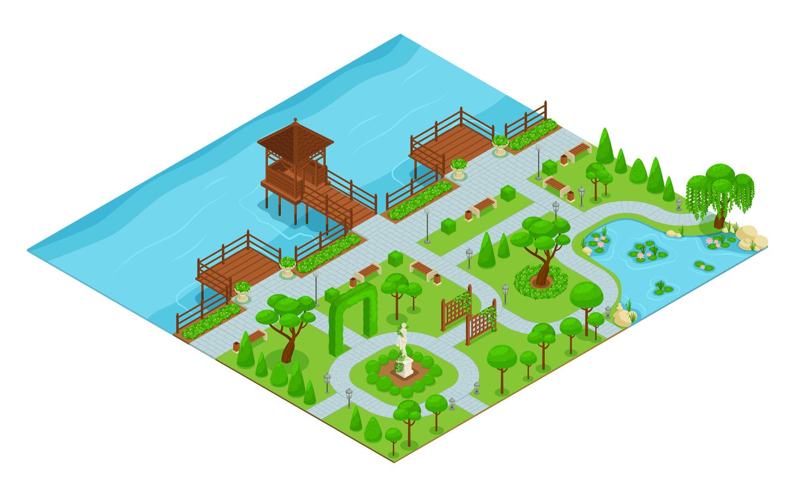 Landscape Design Park Isometric 210370319 Vector Illustration Concept