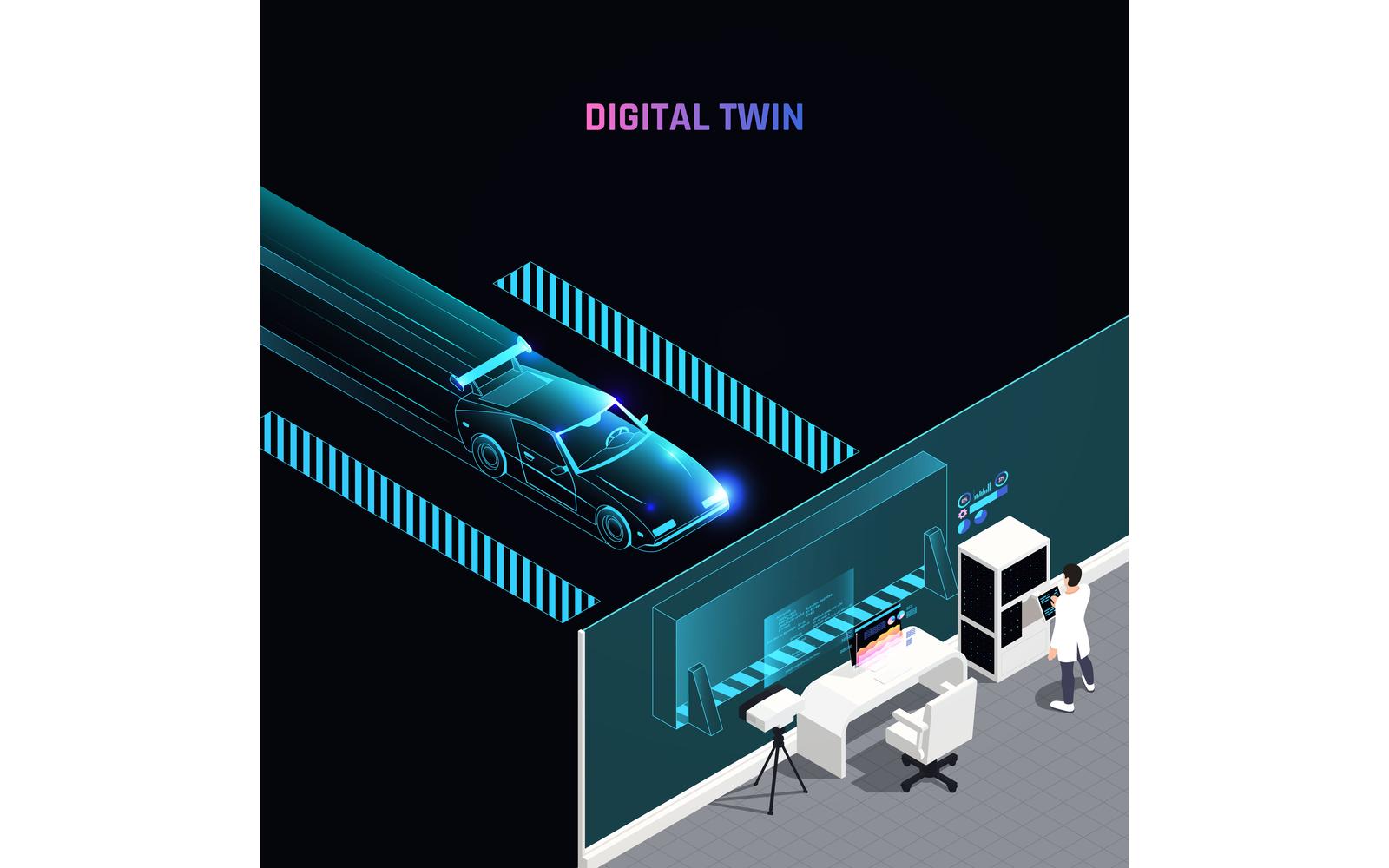 Digital Twin Technology Isometric 210210113 Vector Illustration Concept