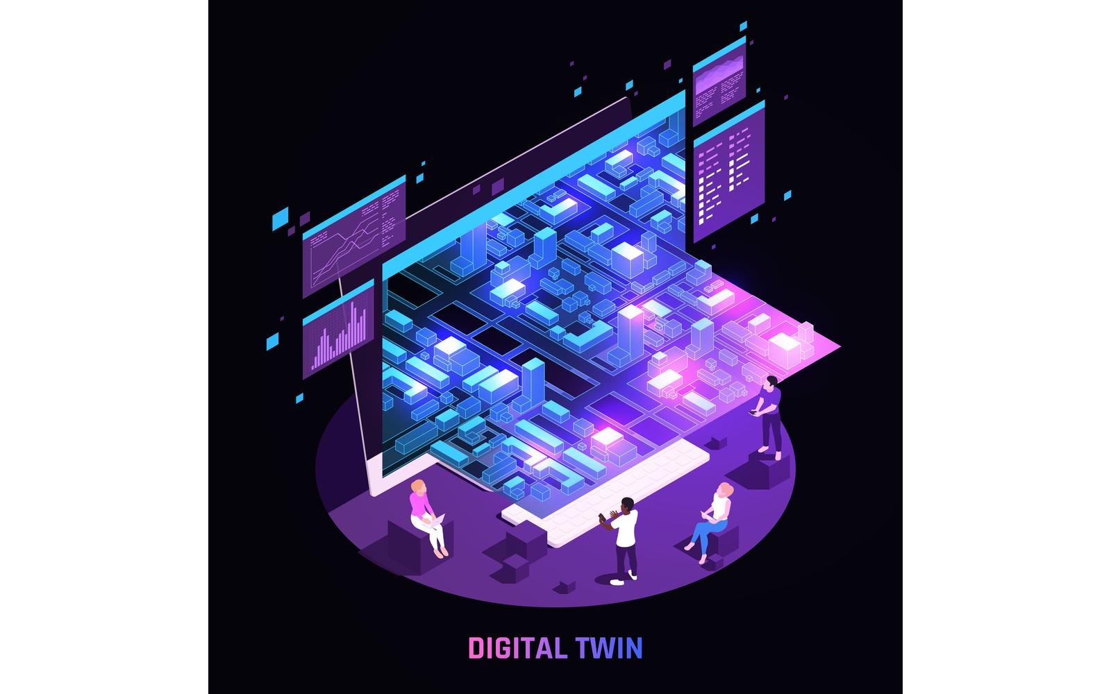 Digital Twin Technology Isometric 210210114 Vector Illustration Concept