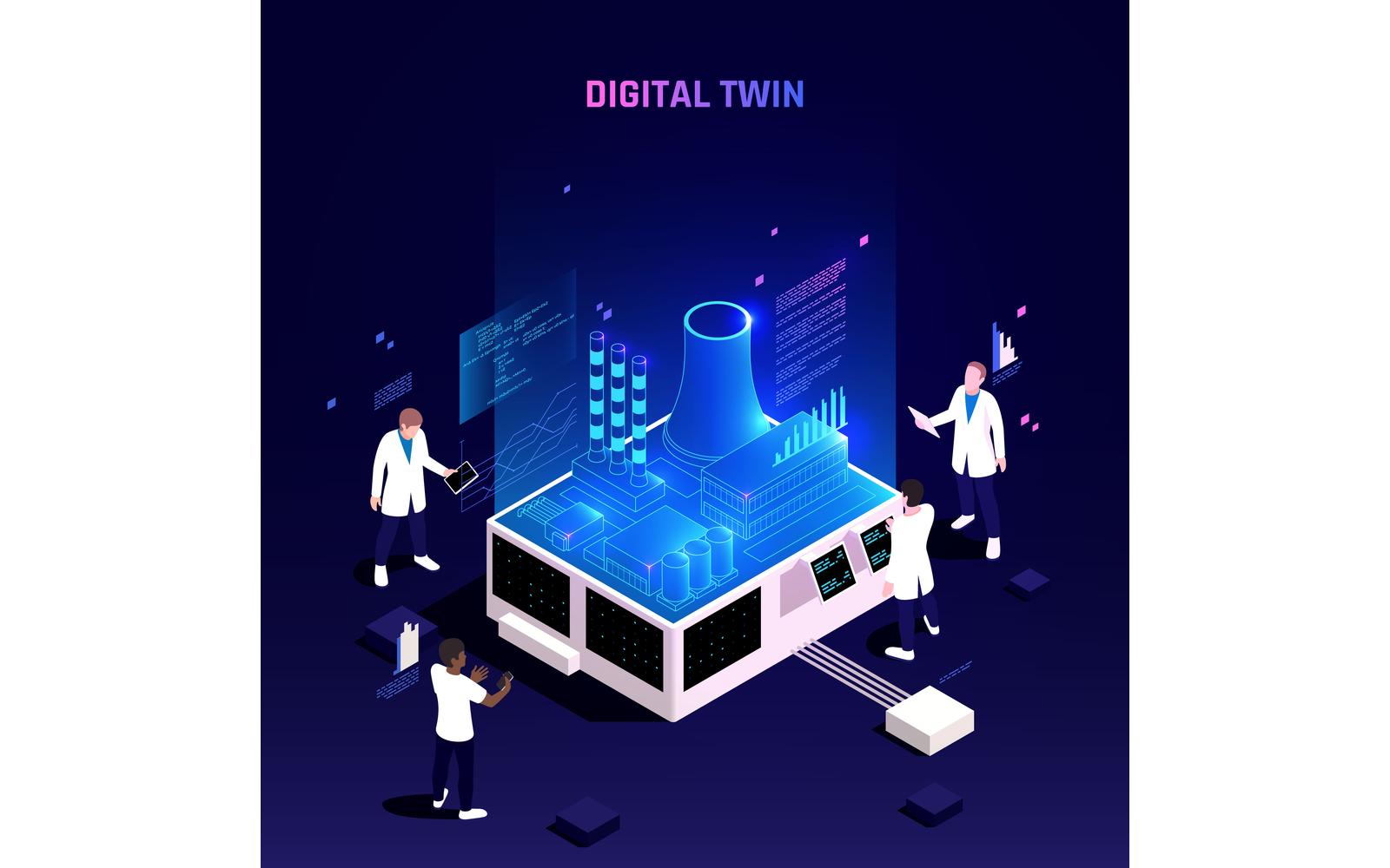 Digital Twin Technology Isometric 210210112 Vector Illustration Concept