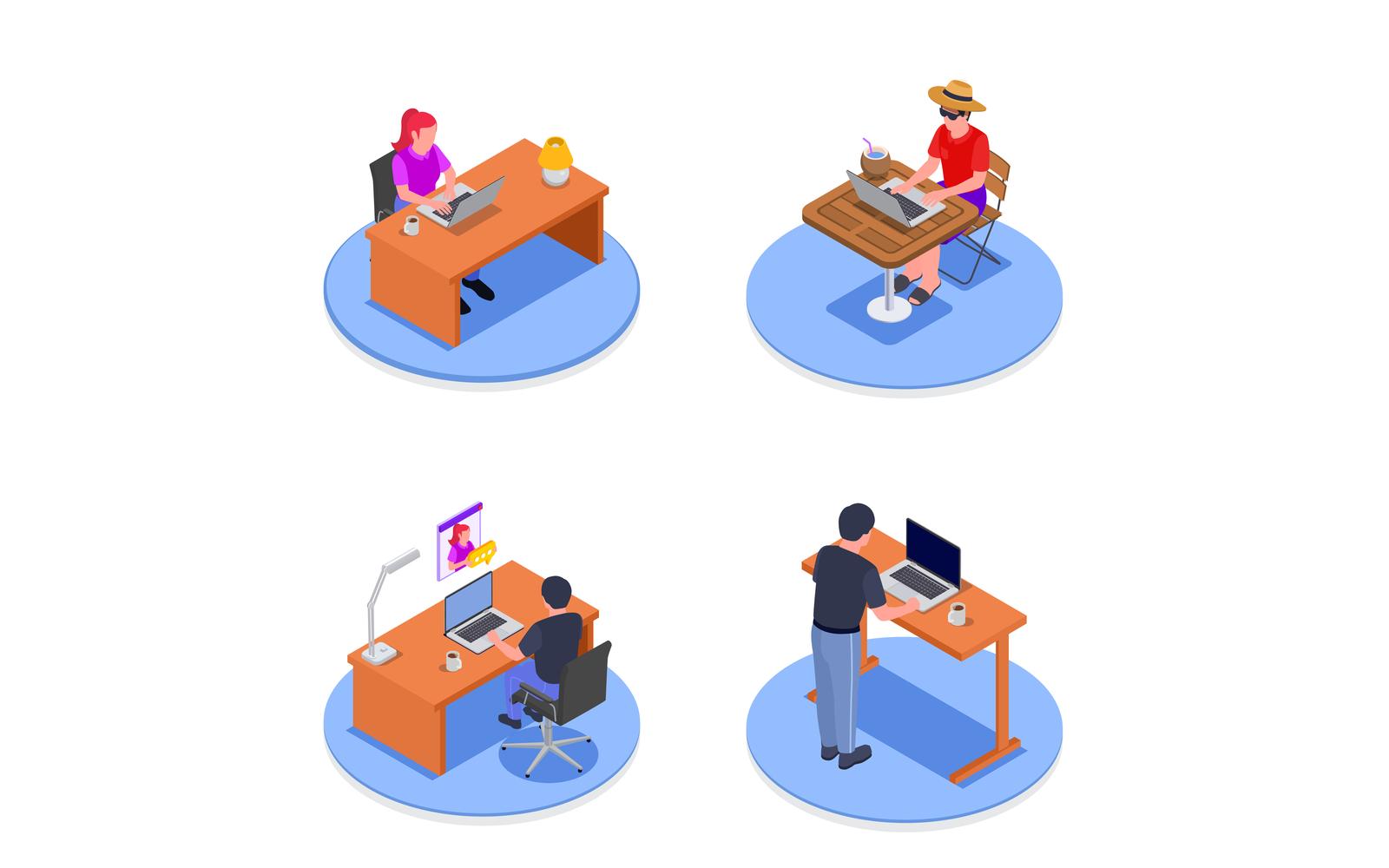 Remote Management Distant Work Isometric 210220120 Vector Illustration Concept