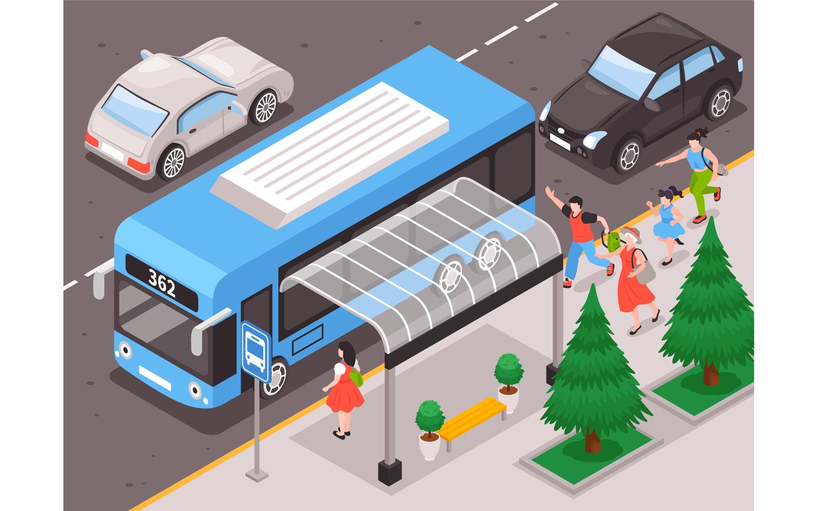 Isometric People Run Bus 210212106 Vector Illustration Concept