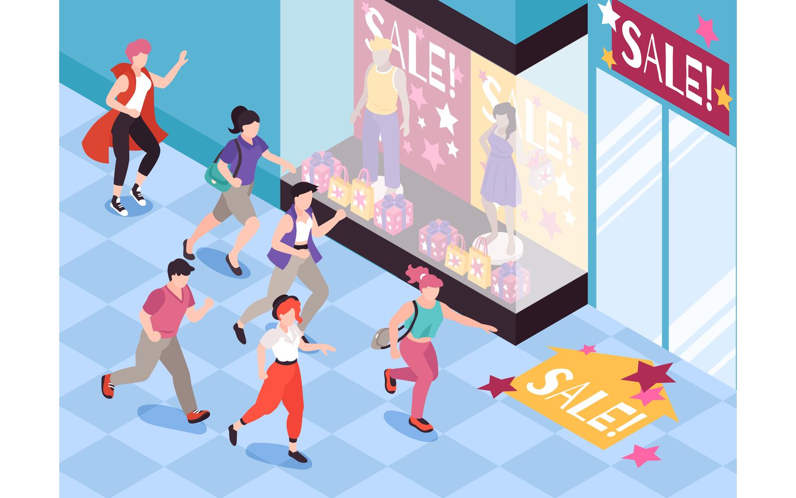 Isometric People Run Sale 210212104 Vector Illustration Concept