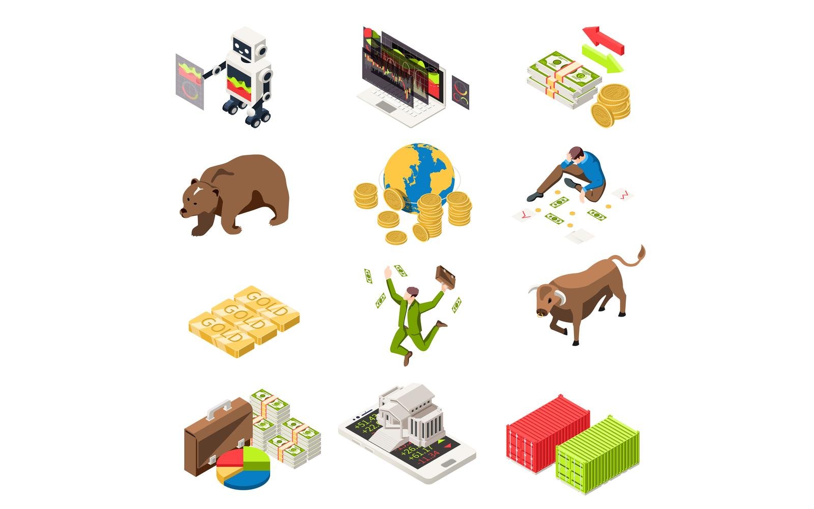 Stock Exchange Isometric Set 210360712 Vector Illustration Concept