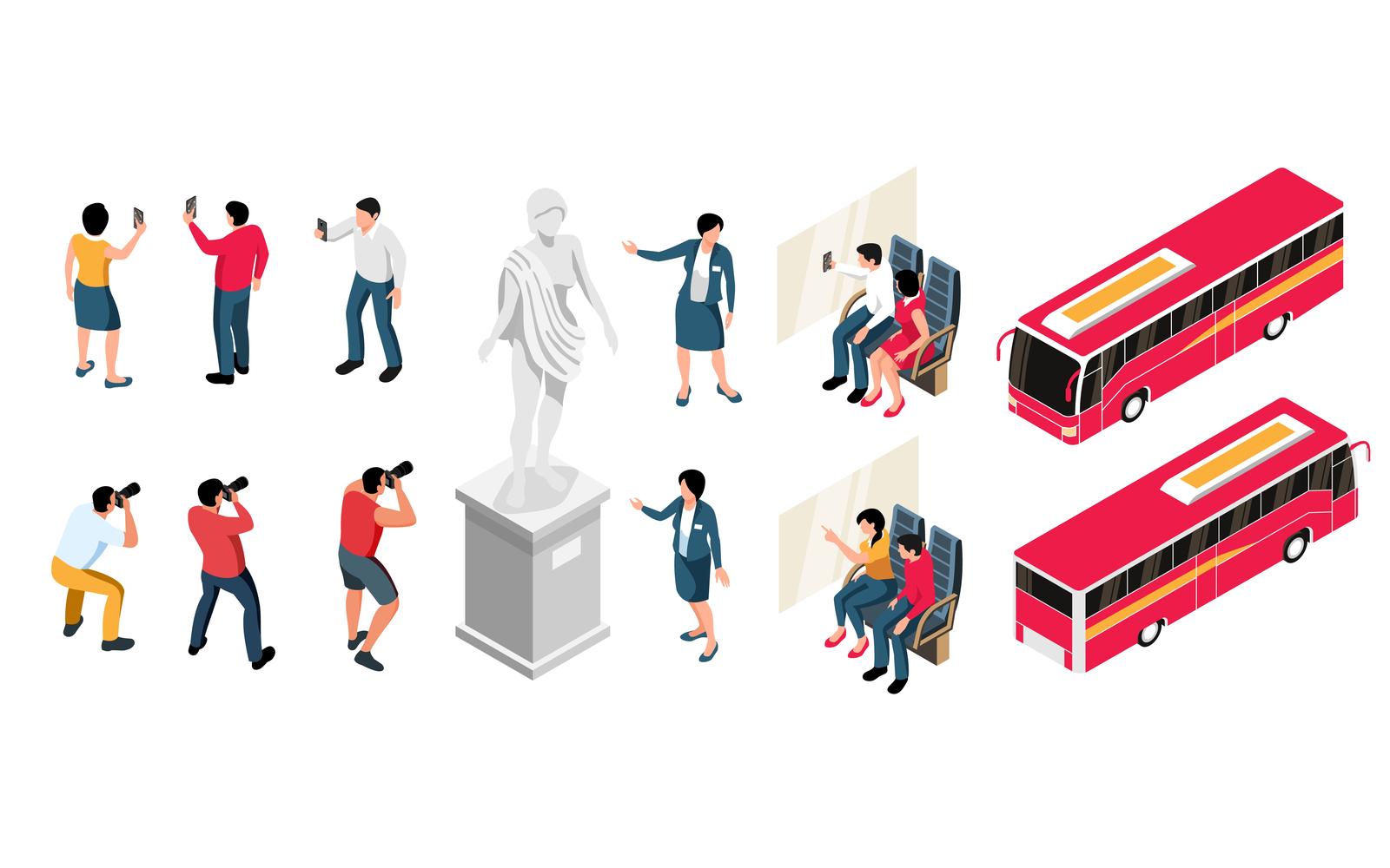 Isometric Excursion Tourists Guide Set 210310508 Vector Illustration Concept