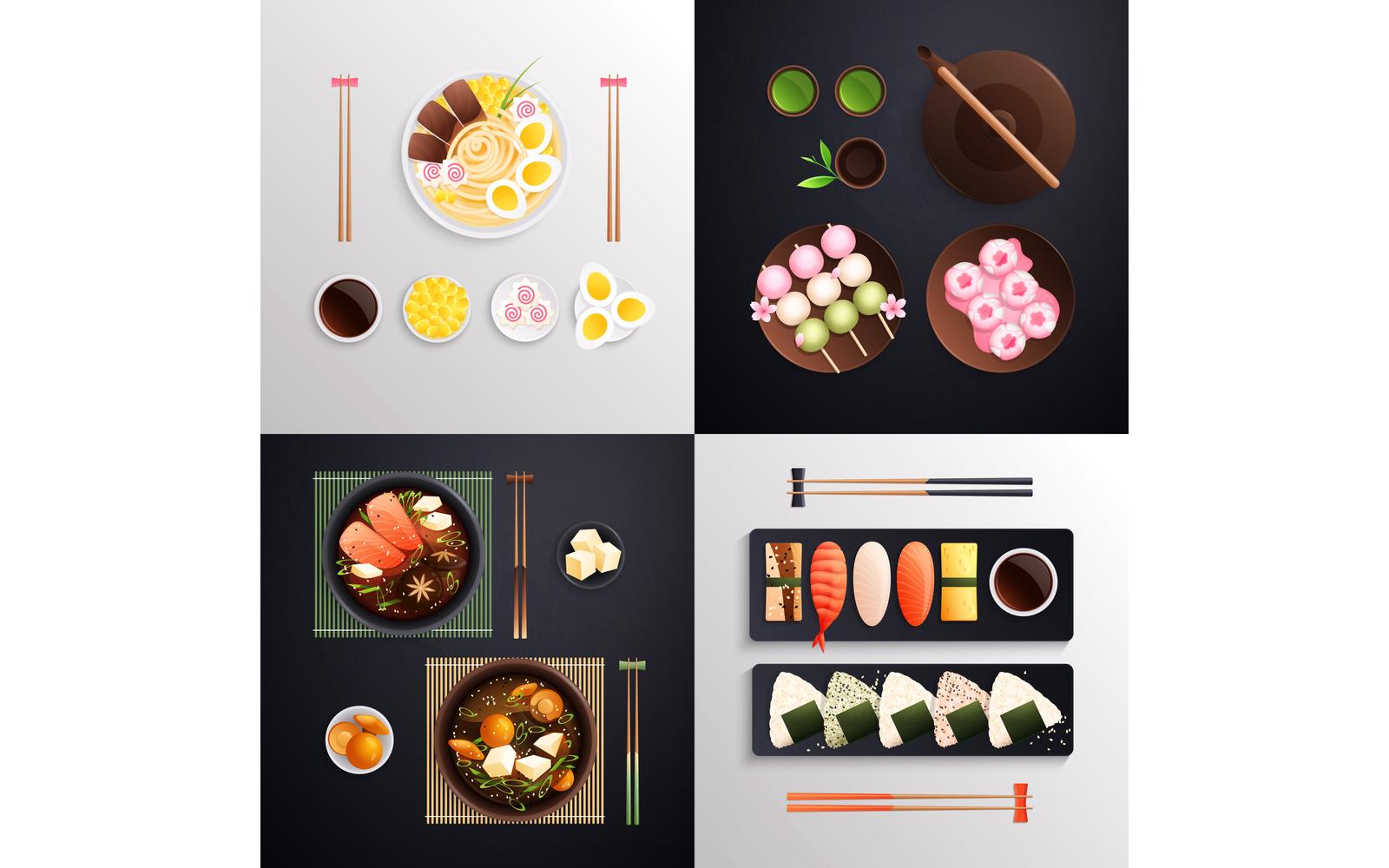 Traditional Japanese Food Cuisine Flat 2X2 210230910 Vector Illustration Concept