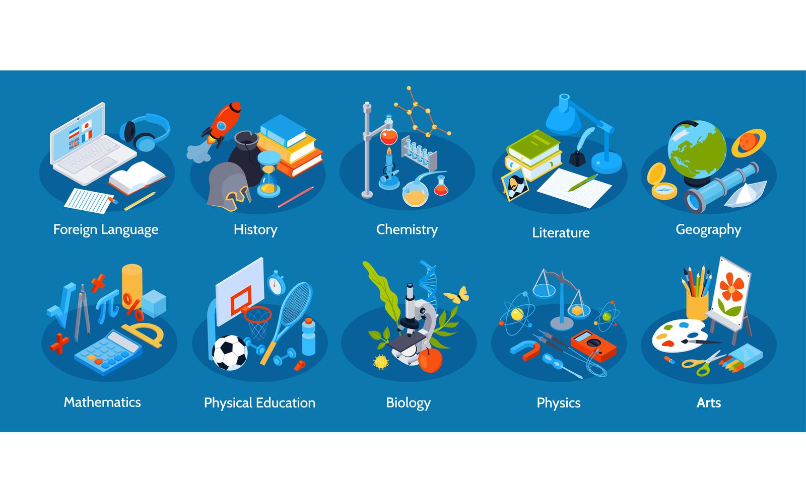 Isometric School Education Set 210303207 Vector Illustration Concept