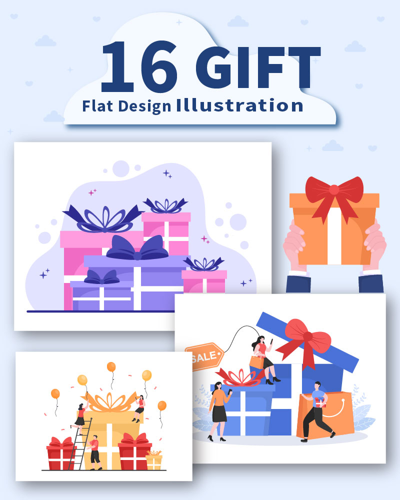 16 Colorful Wrapped Gift Box Online Delivery Illustration