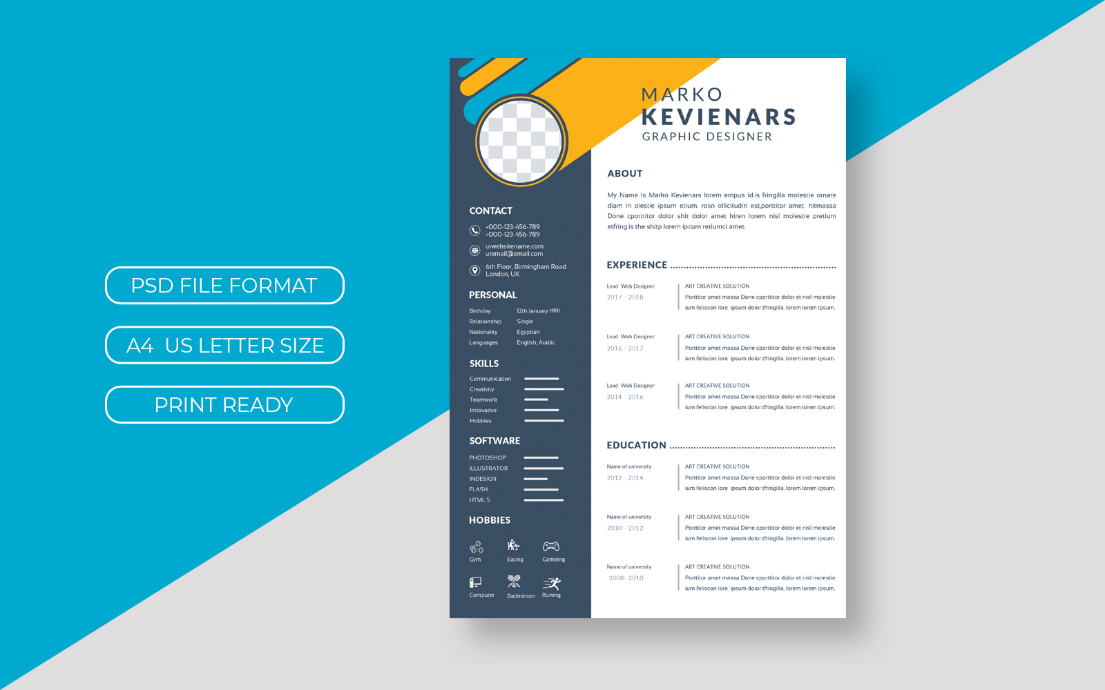 Resume Layout with Sidebar and Colorful Elements