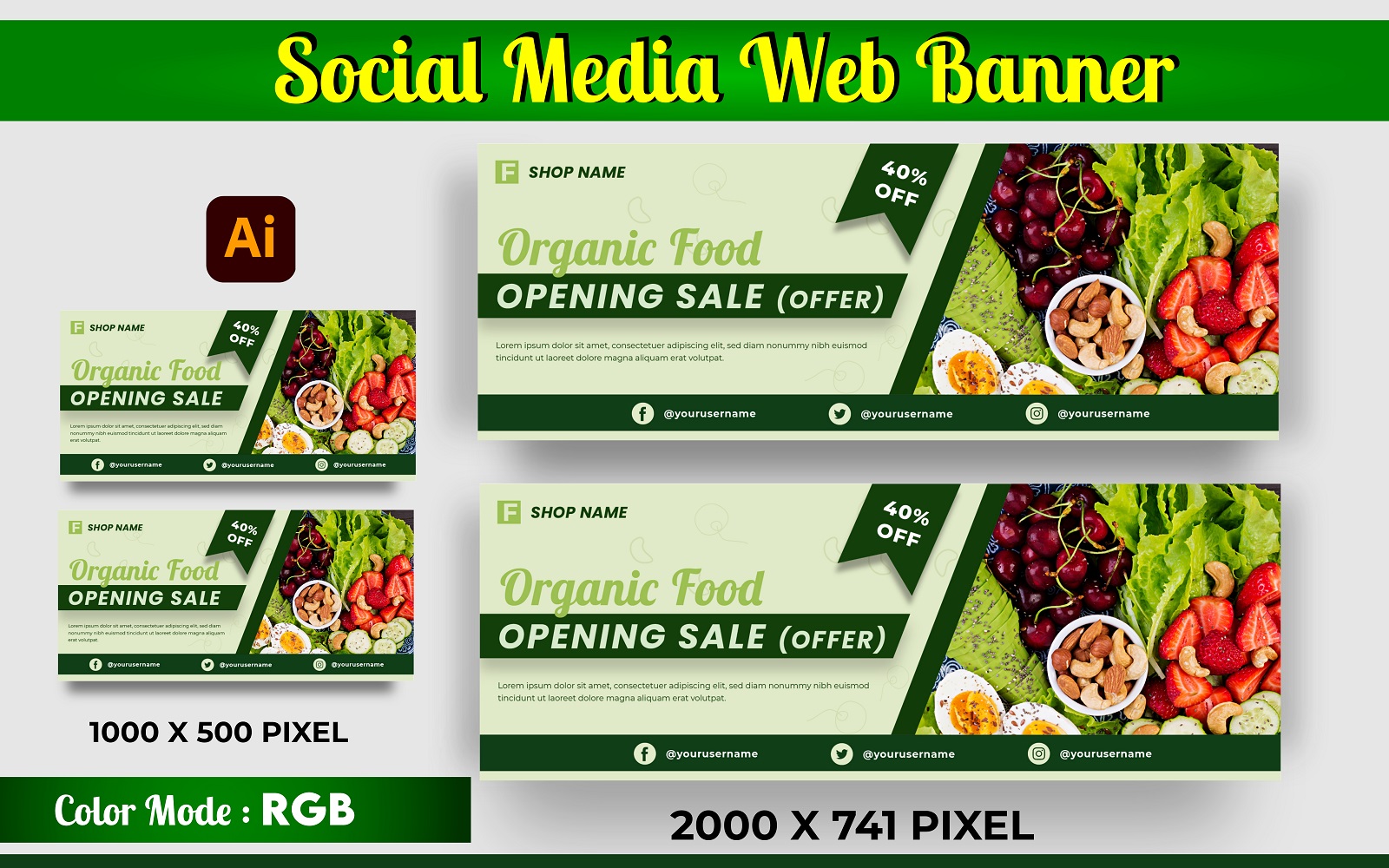 Organic Food Sale Web Element Templete Social Media