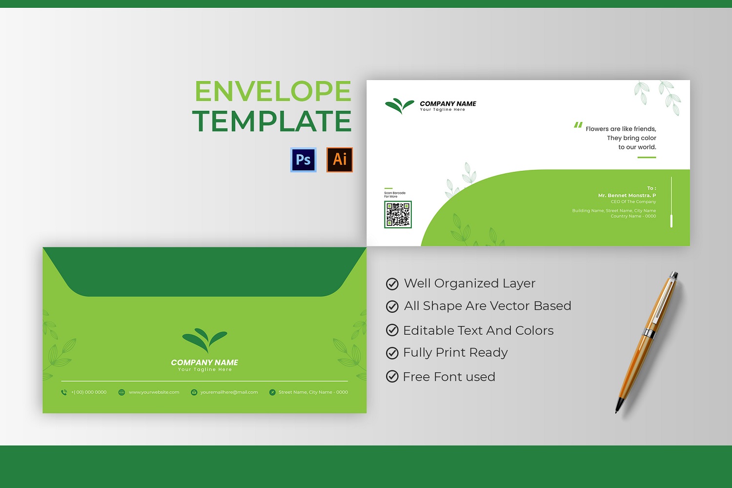 Green Florist Envelope Template