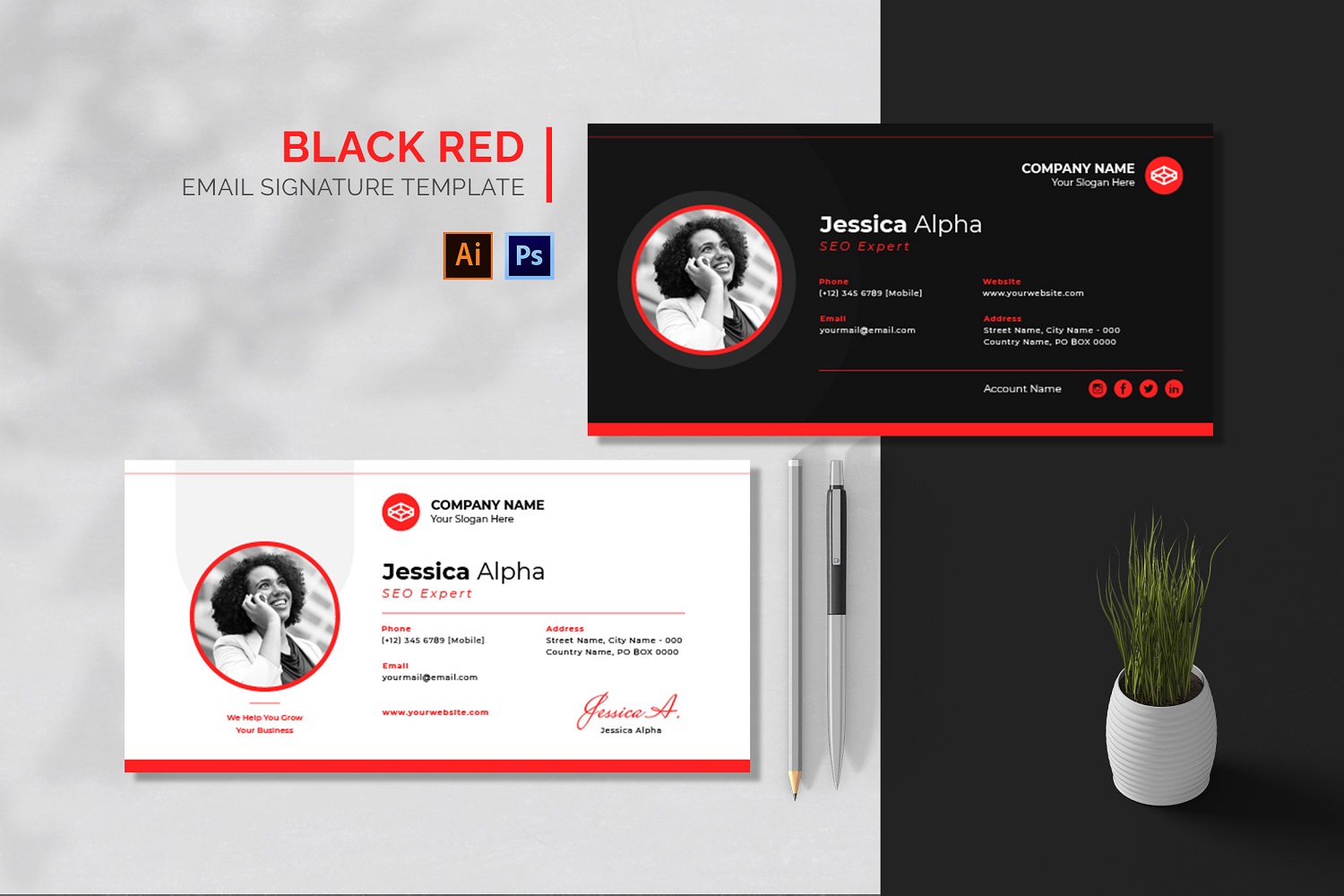 Black Red Business Email Signature