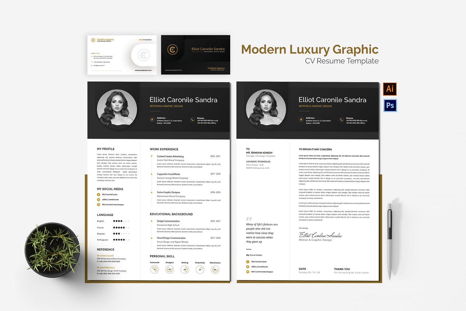 Modern Luxury Graphic CV Resume Set