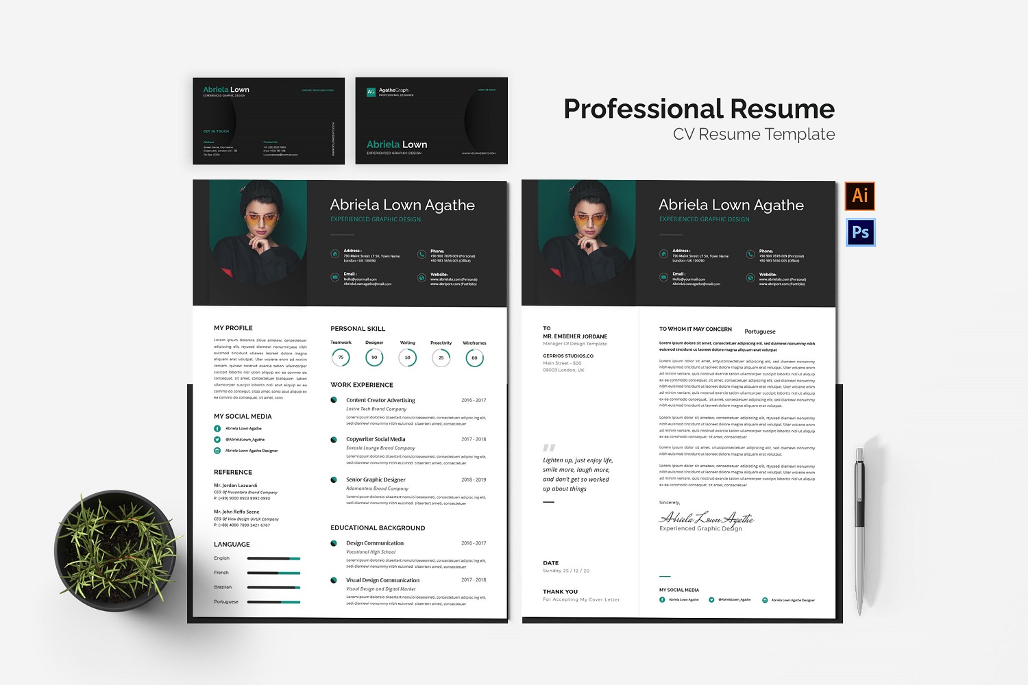 Professional Black Design CV Resume Set