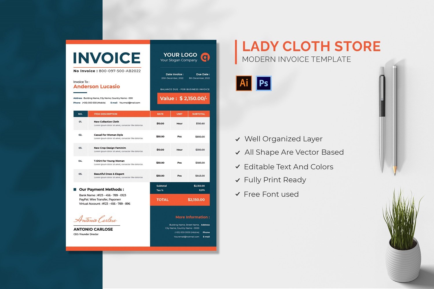 Lady Cloth Store Invoice Template