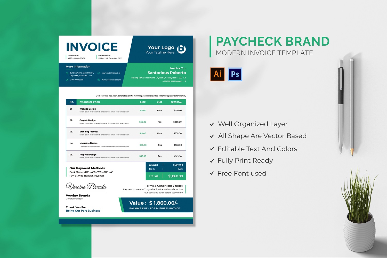 Paycheck Brand Invoice Template