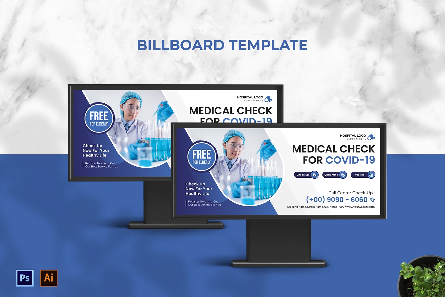 Blue Covid-19 Vaccine Billboard Landscape