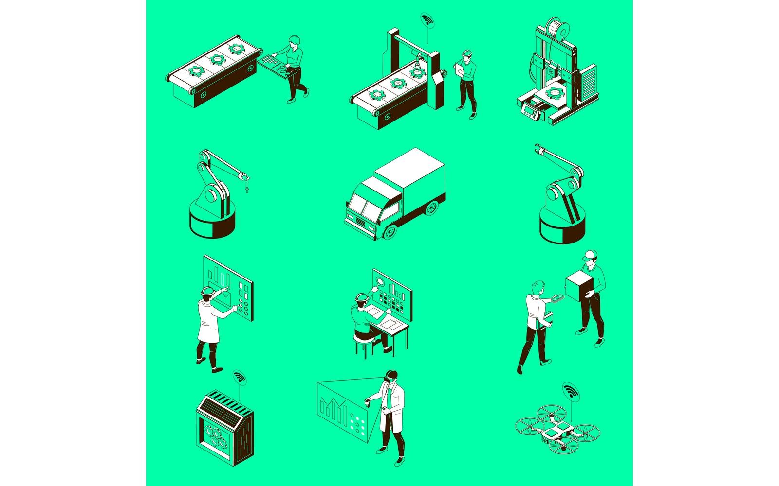 Smart Industry Monochrome Isometric Set 210360723 Vector Illustration Concept