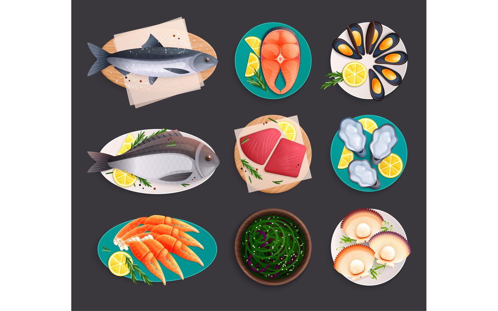 Seafood Flat Set 210330919 Vector Illustration Concept