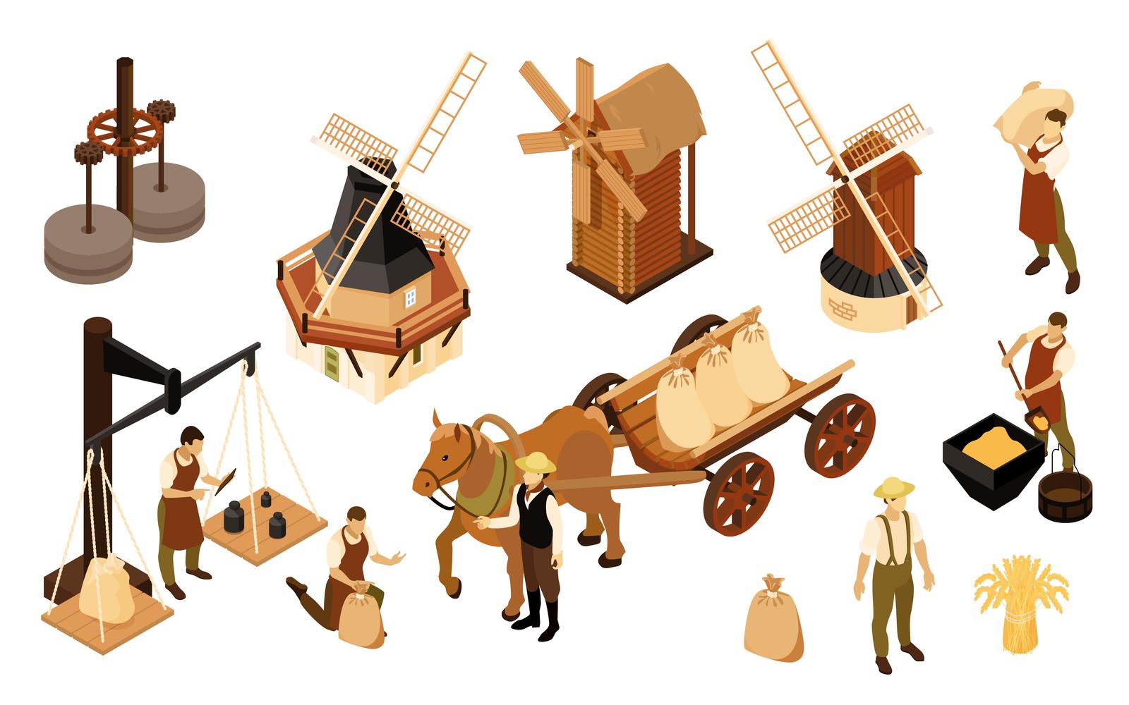 Isometric Windmills Rural Set 210303213 Vector Illustration Concept