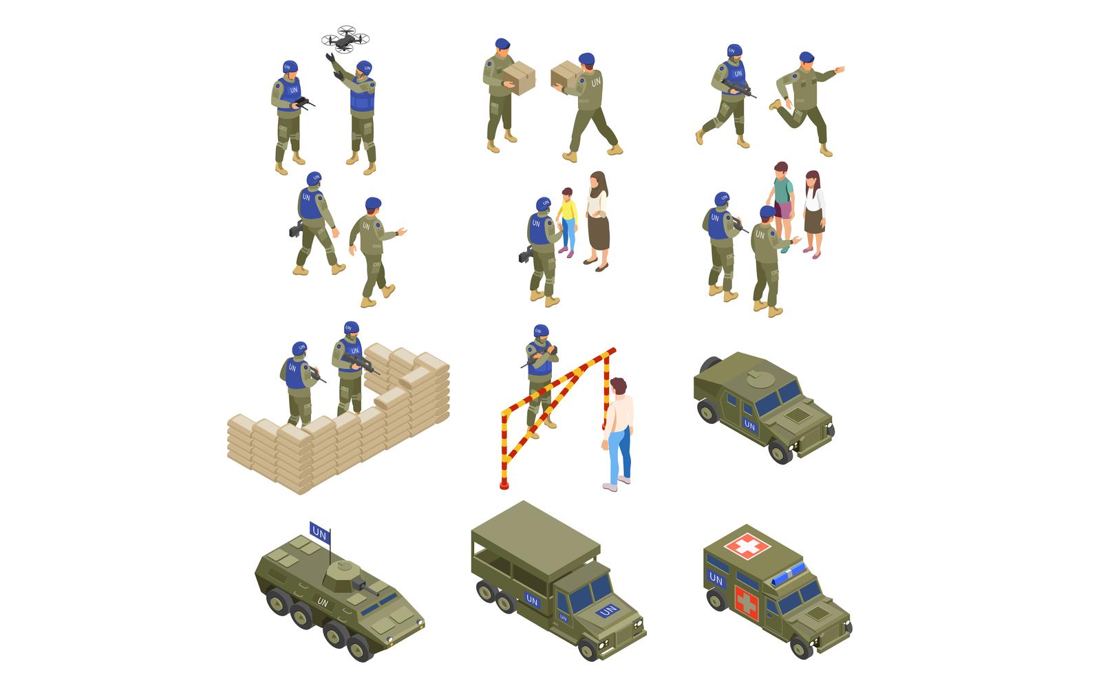 United Nations Peacekeepers Isometric Set 210260712 Vector Illustration Concept