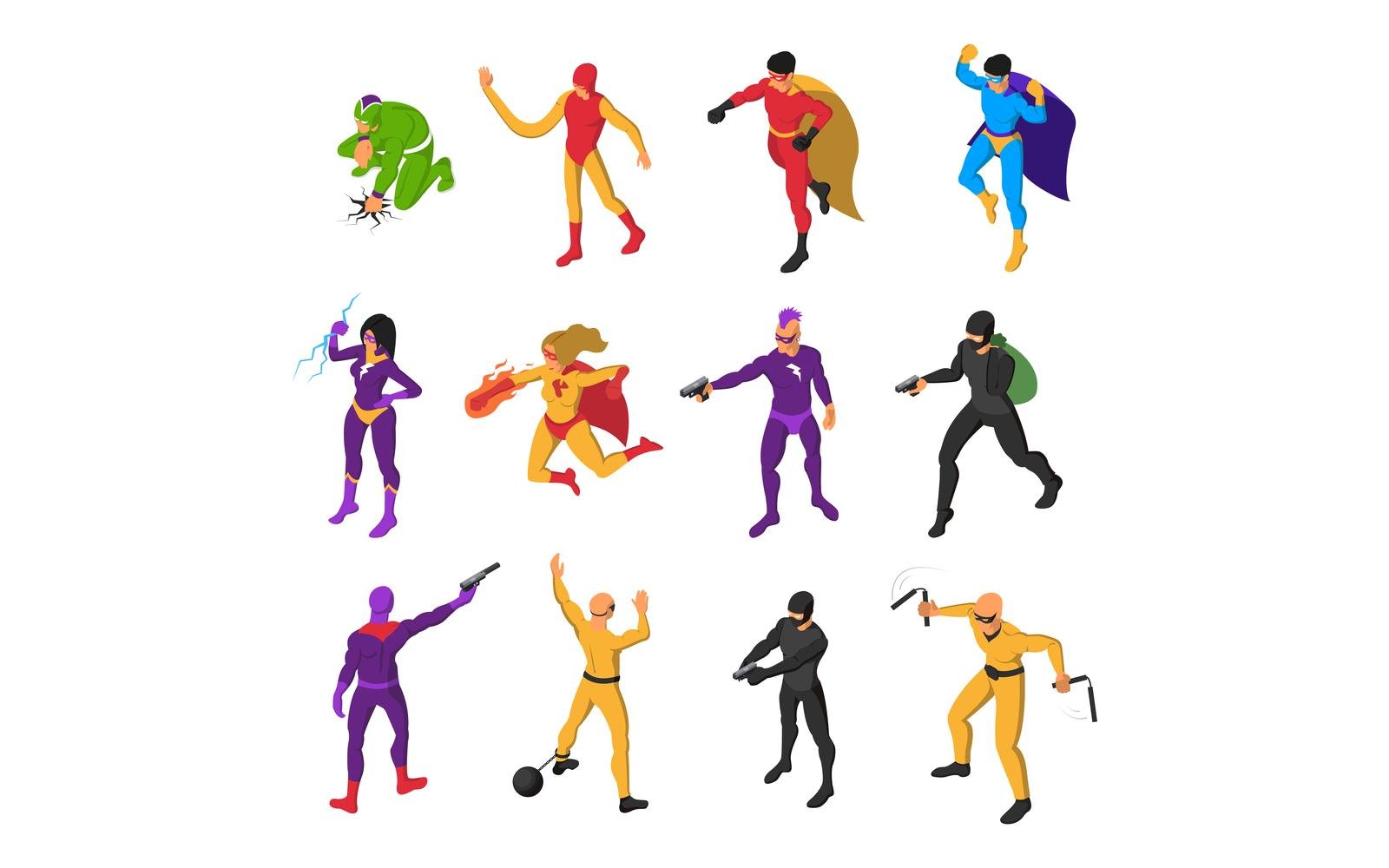 Superheroes And Supervillains Isometric Set 210260707 Vector Illustration Concept