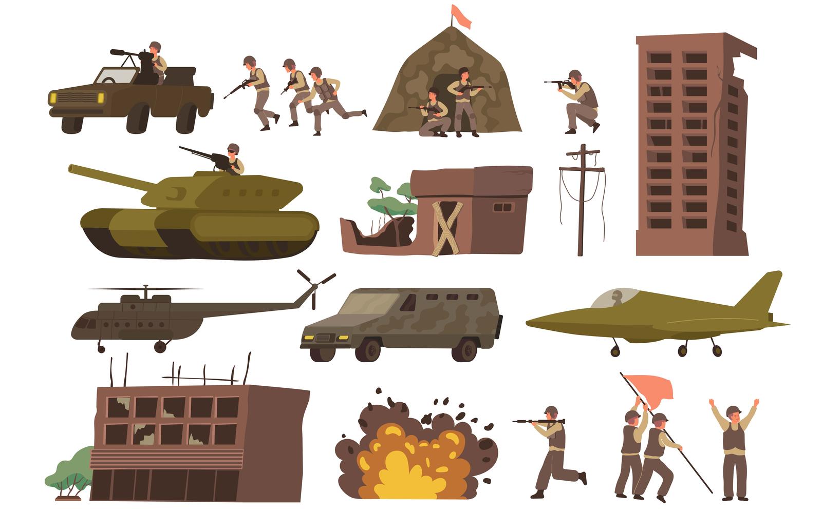 War Set Flat 210250601 Vector Illustration Concept