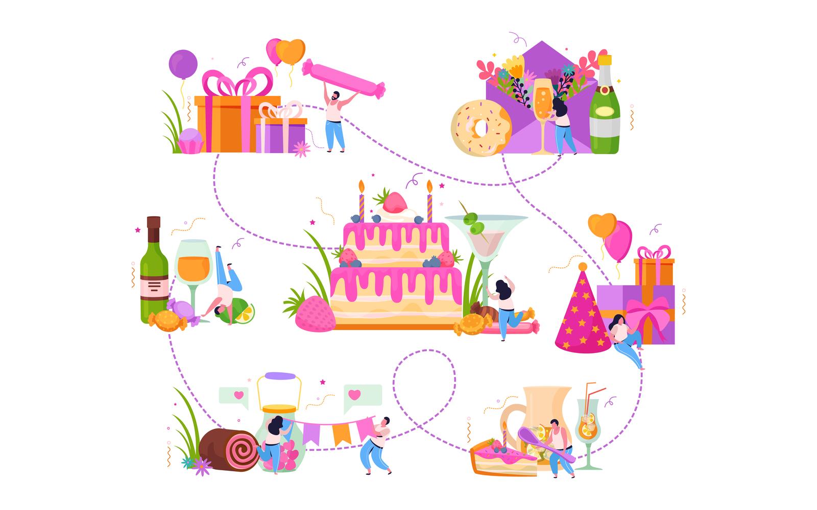 Birthday Flat Composition 210240227 Vector Illustration Concept