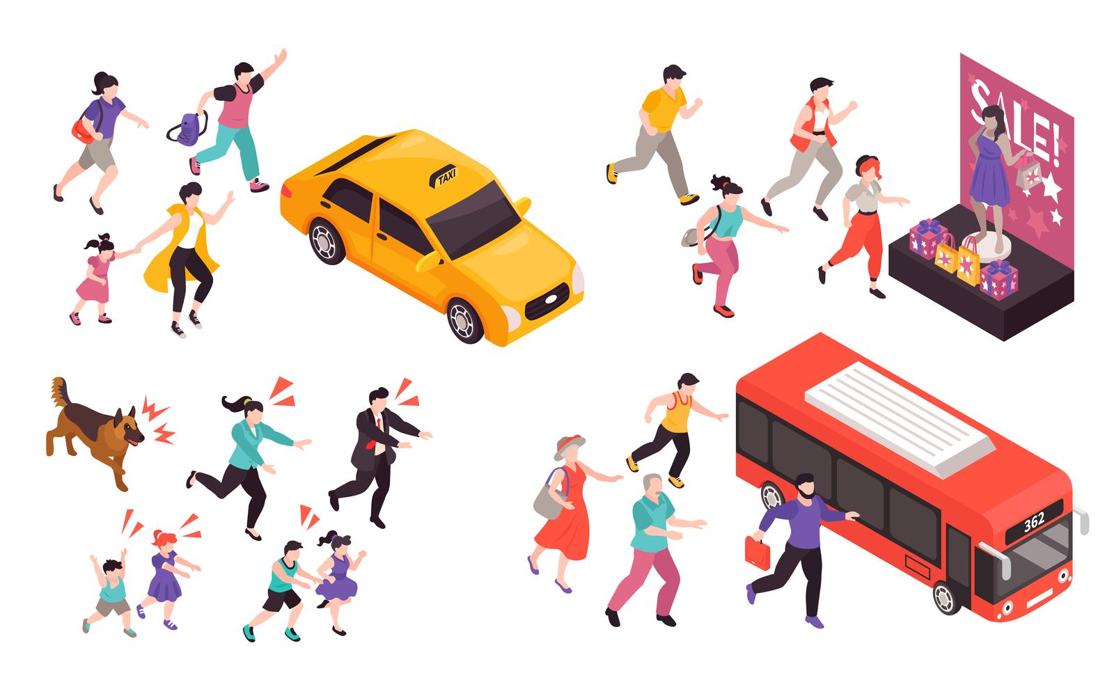 Isometric People Run Set 210212103 Vector Illustration Concept