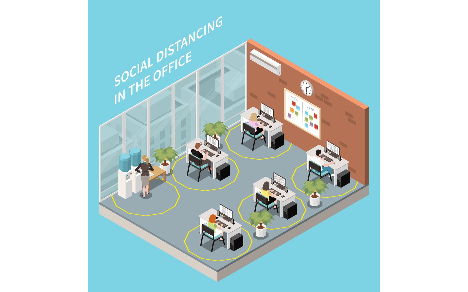 Social Distancing Isometric 210210905 Vector Illustration Concept