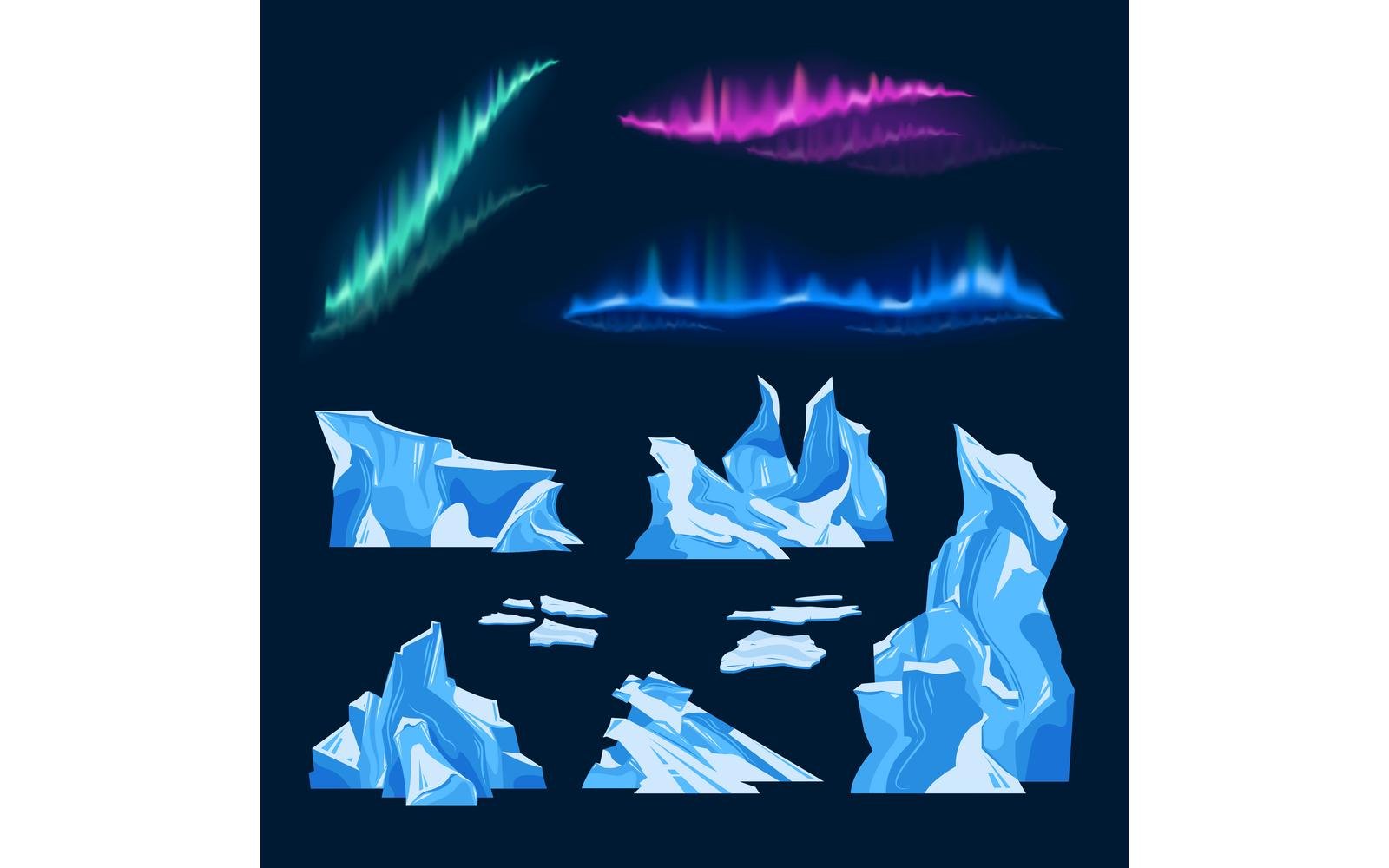 Icebergs Northern Lights Set 210151812 Vector Illustration Concept