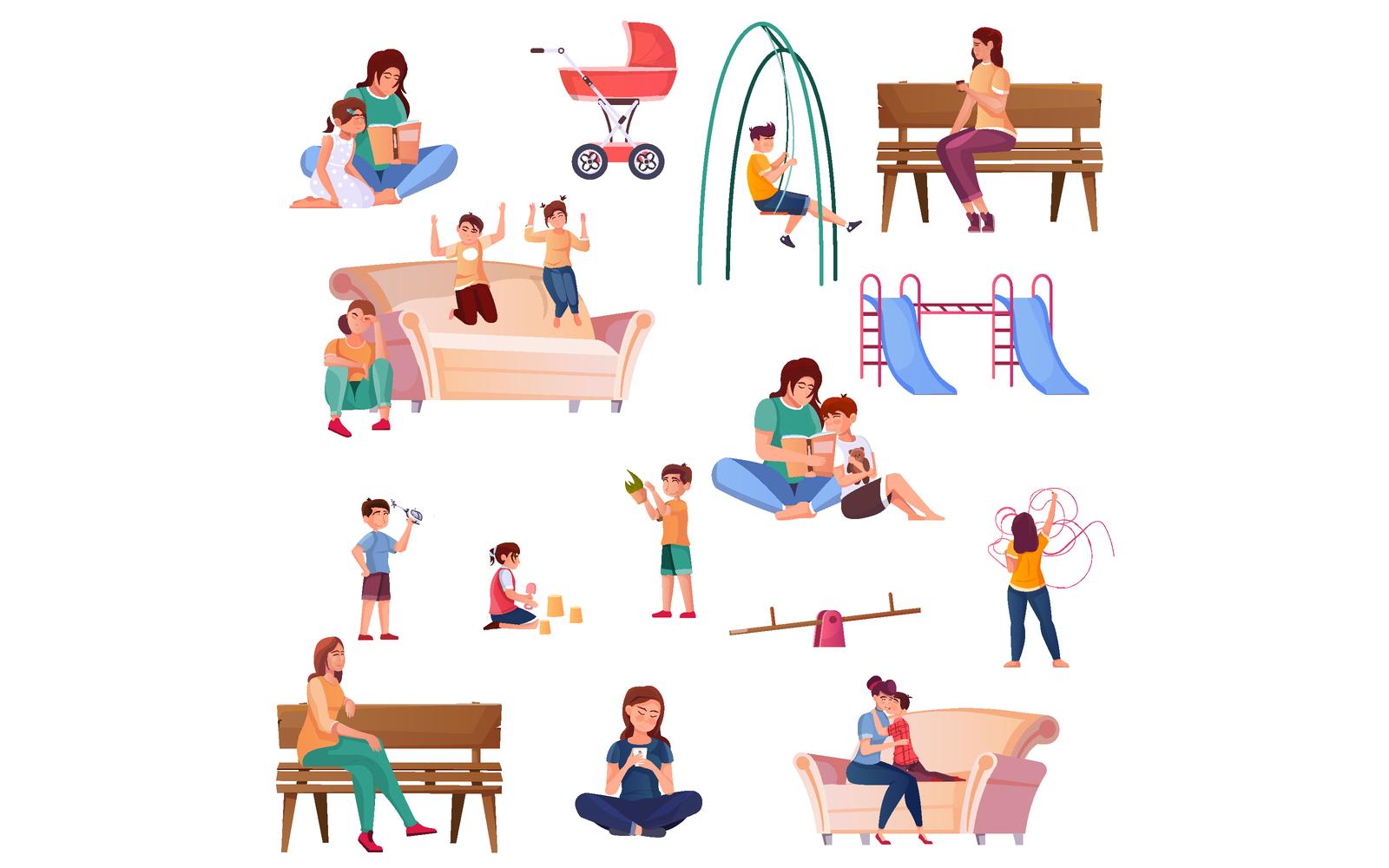 Mother Set Flat 210151121 Vector Illustration Concept