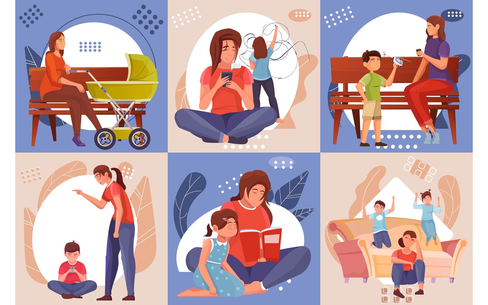 Mother Composition Set Flat 210151119 Vector Illustration Concept