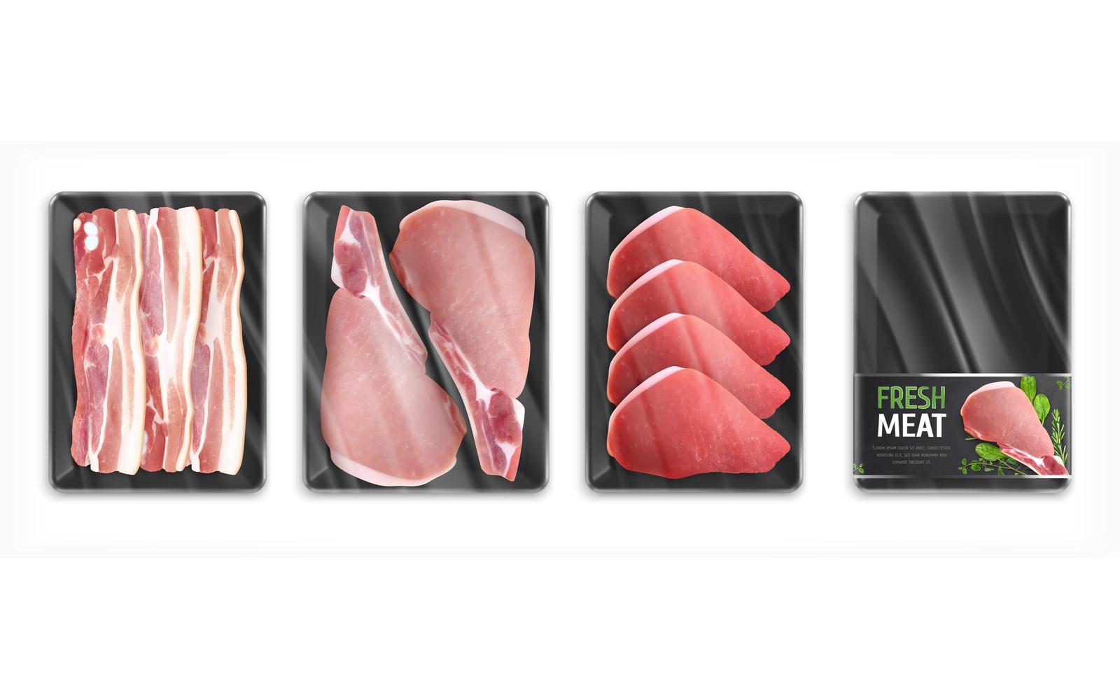 Meat In Packages Realistic Set 210130924 Vector Illustration Concept