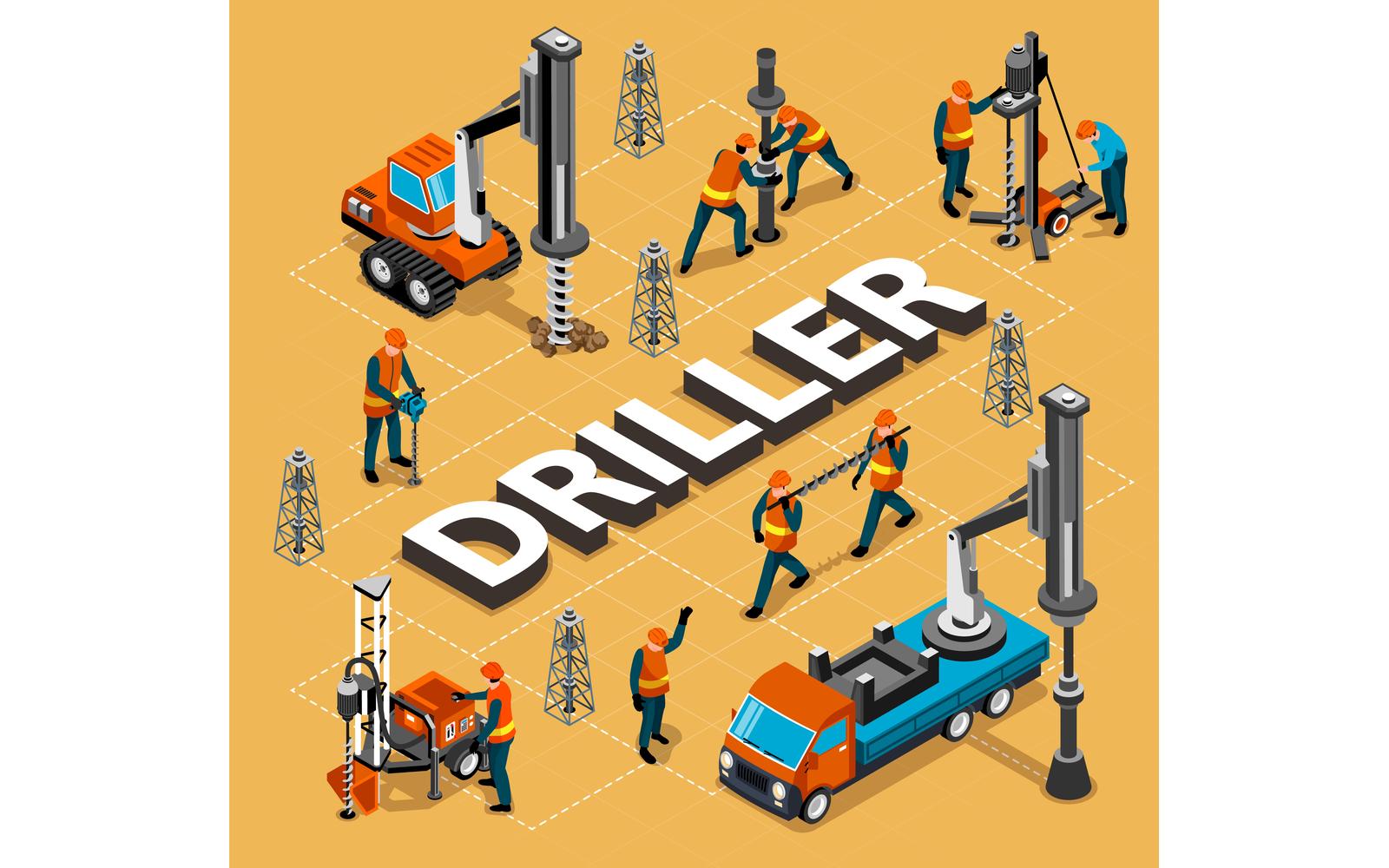 Isometric Driller Engineer Flowchart 210110532 Vector Illustration Concept