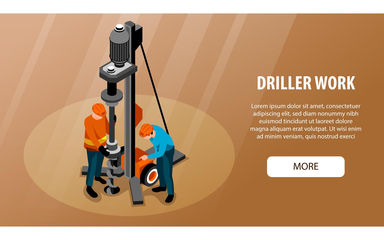 Isometric Driller Engineer Horizontal Banner 210110522 Vector Illustration Concept