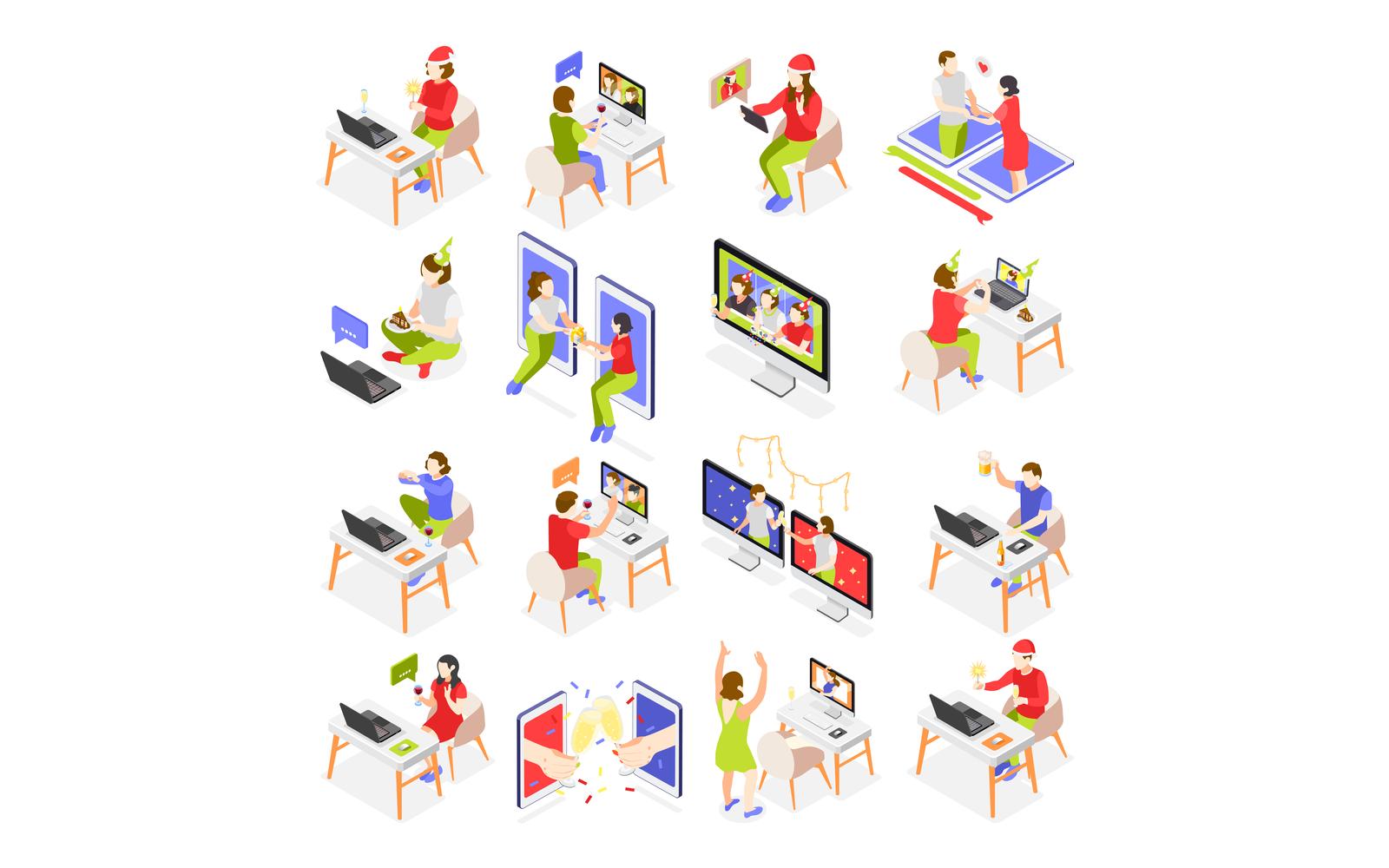 Remote Quarantine Party Isometric Icons-01 201230110 Vector Illustration Concept