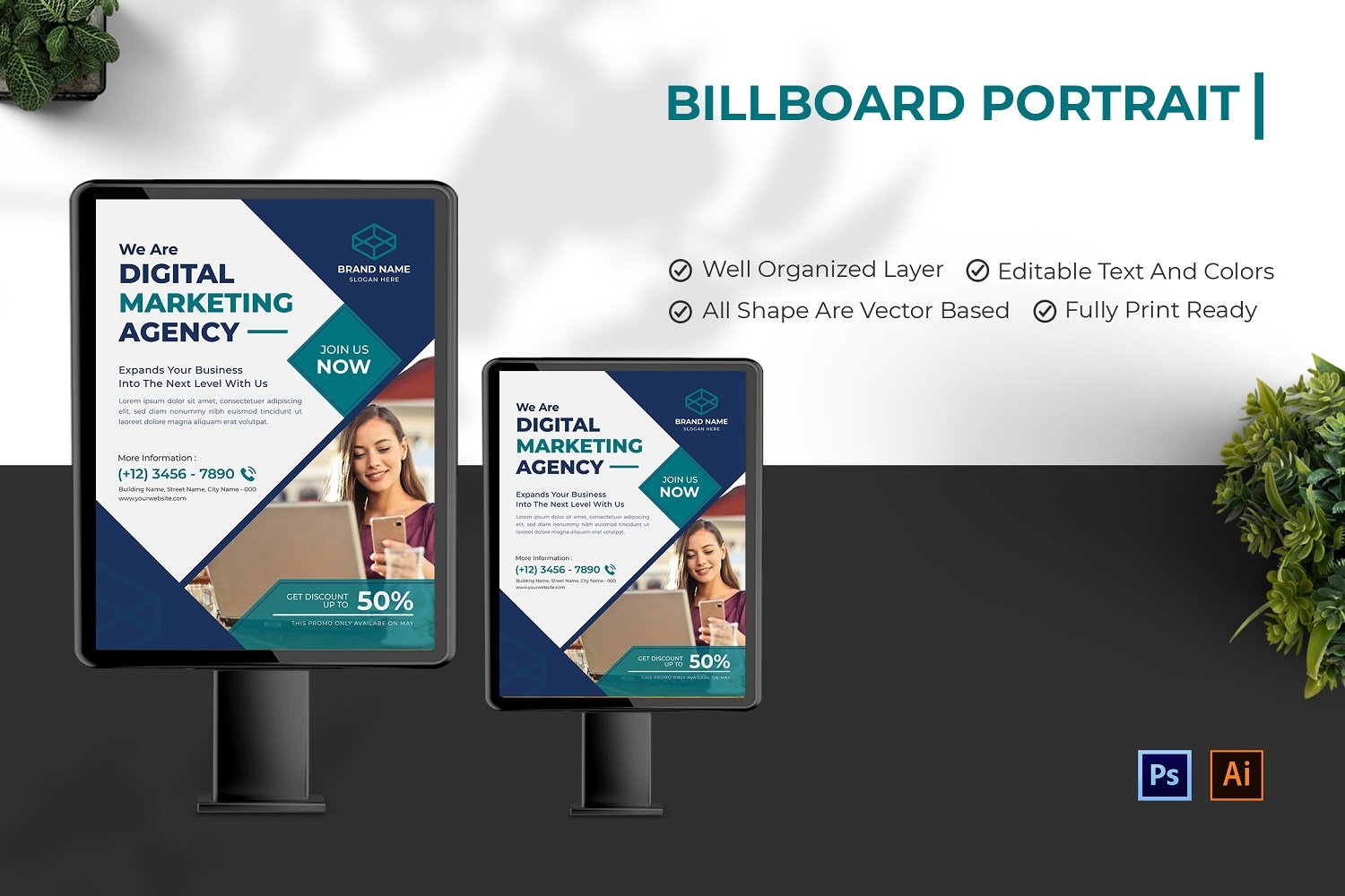 Blue Digital Marketing Billboard Portrait