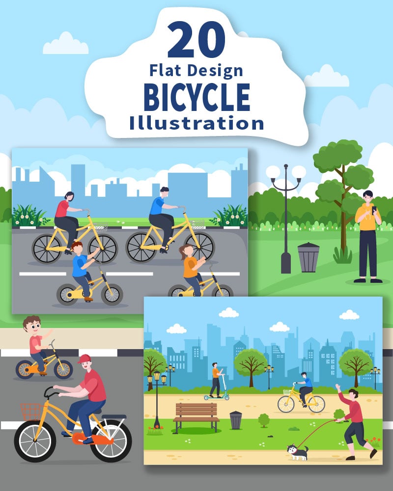 20 Bicycle and Scooter Sport Flat Illustration