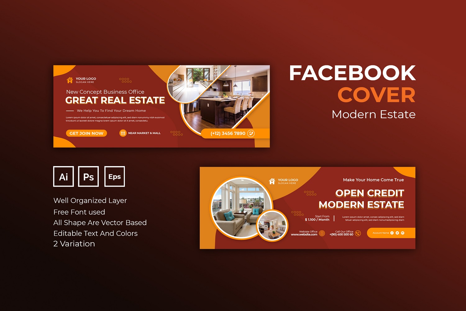 Red Modern Estate Facebook Cover