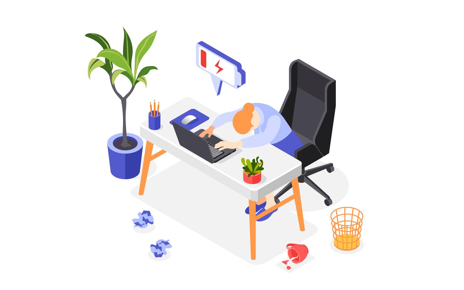 Burn-Out Syndrome Isometric Icons Background 201030118 Vector Illustration Concept