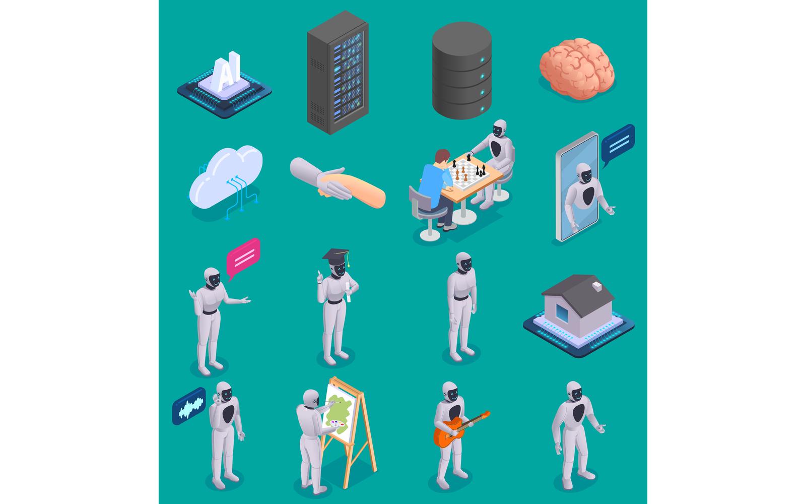 Artificial Intelligence Isometric Set-01 201020113 Vector Illustration Concept