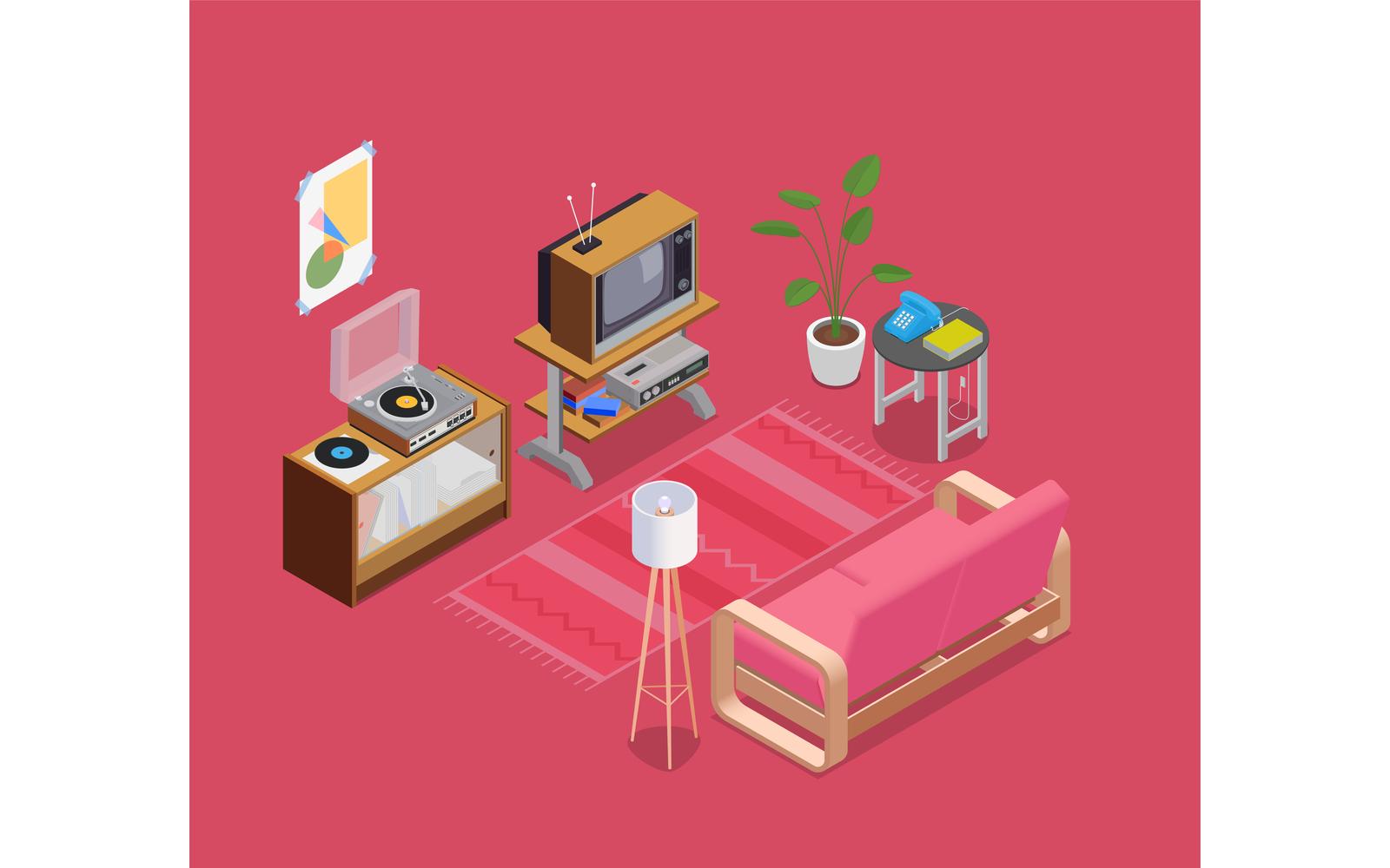 Retro Devices Isometric 201020141 Vector Illustration Concept