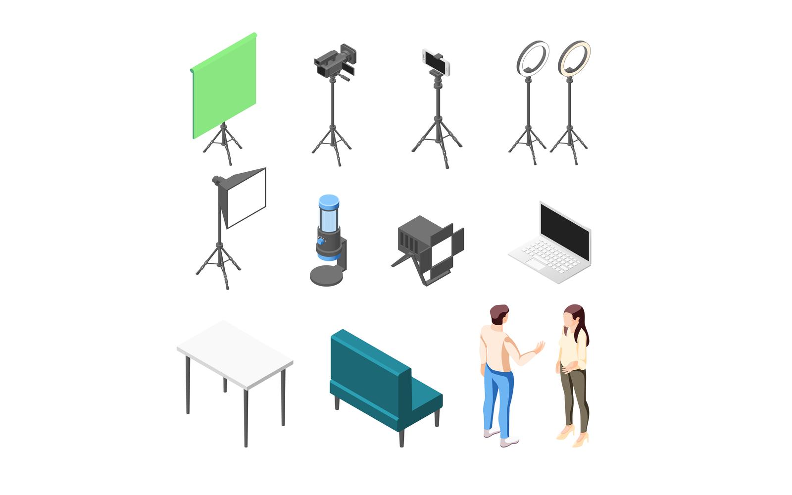 Vlog Vlogging Equipment Isometric Set 201260719 Vector Illustration Concept