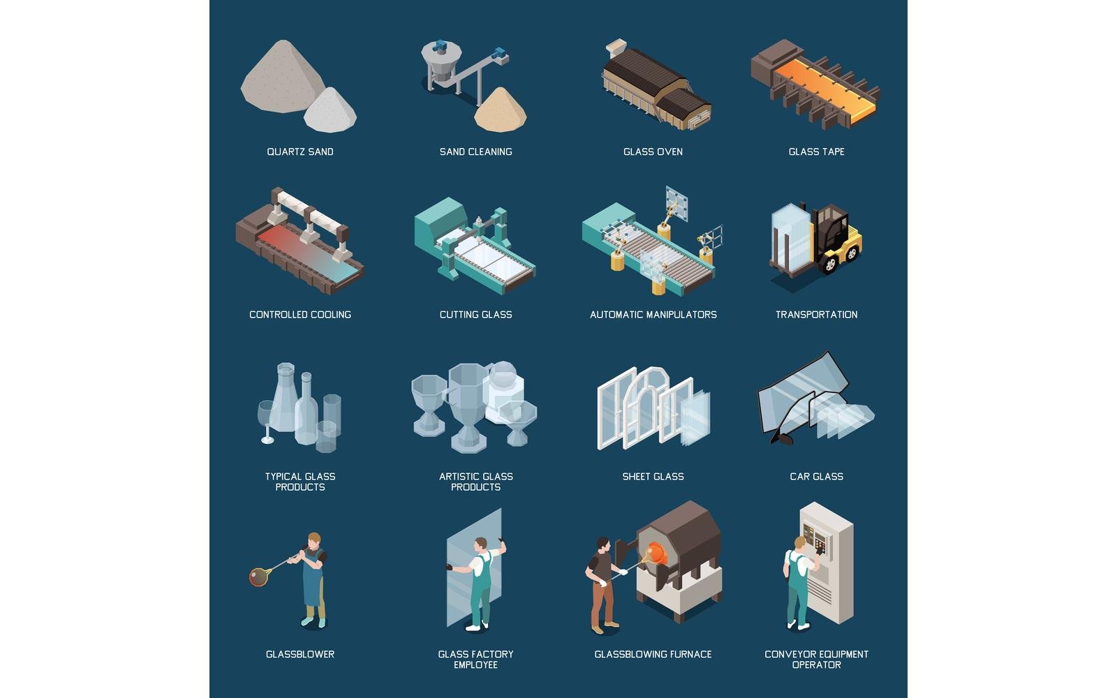 Glass Production Isometric Set 201210926 Vector Illustration Concept