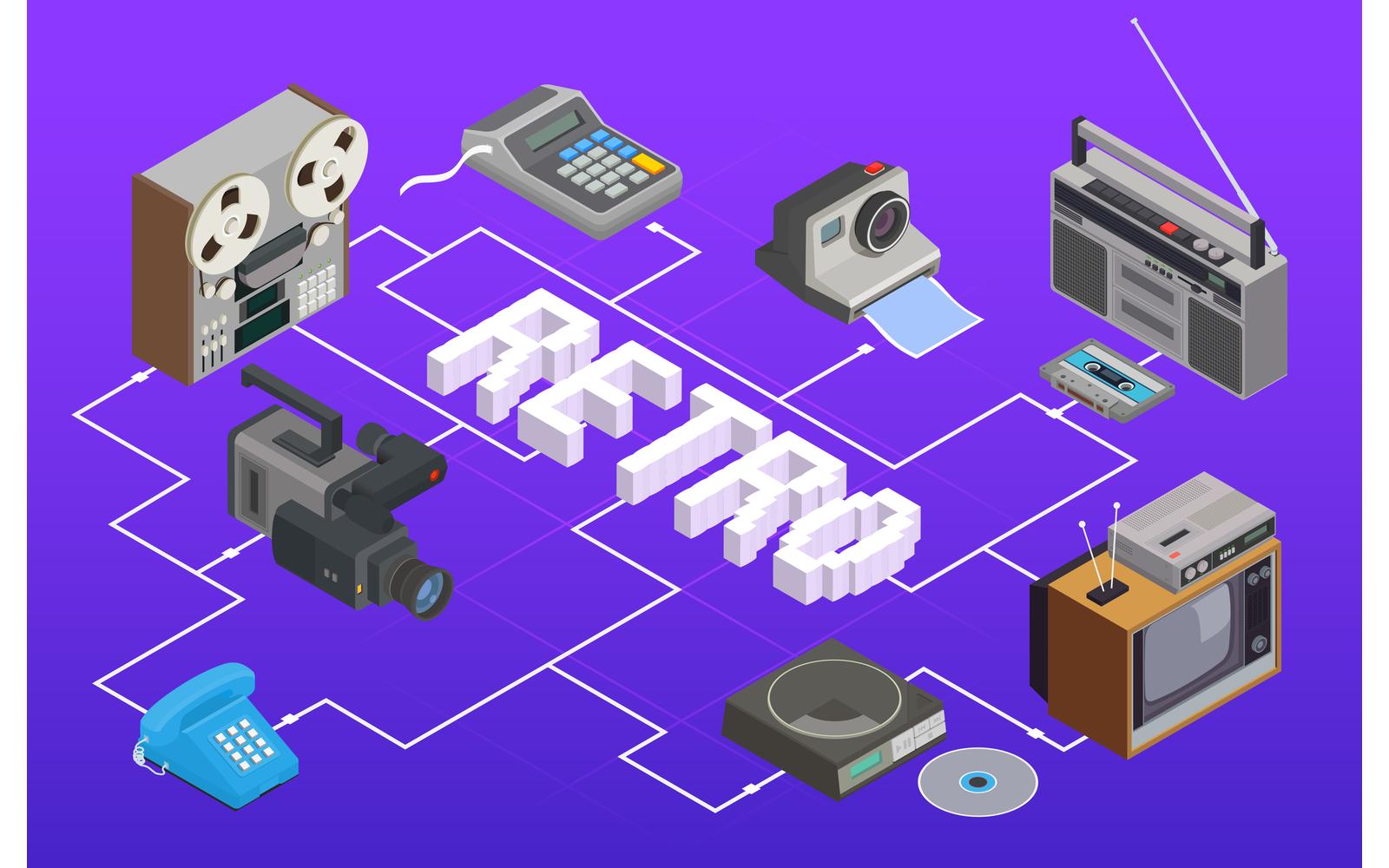 Retro Devices Isometric-01 201020144 Vector Illustration Concept