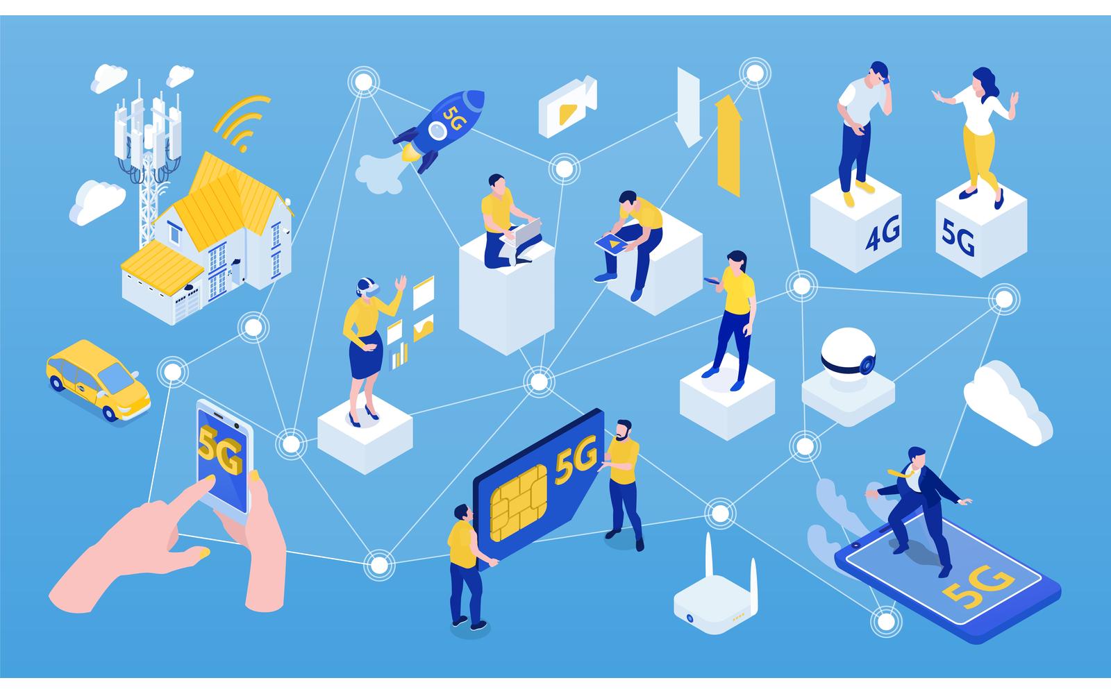 Isometric 5G Internet Horizontal Illustration 201203222 Vector Illustration Concept