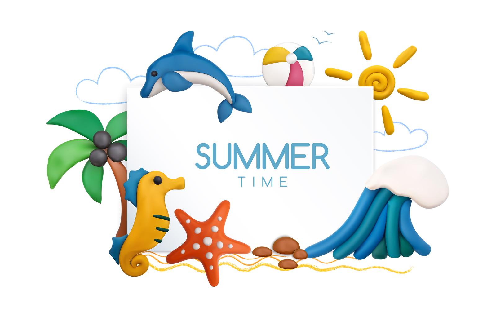 Plasticine Modeling Clay Sea Summer Composition 200612303 Vector Illustration Concept