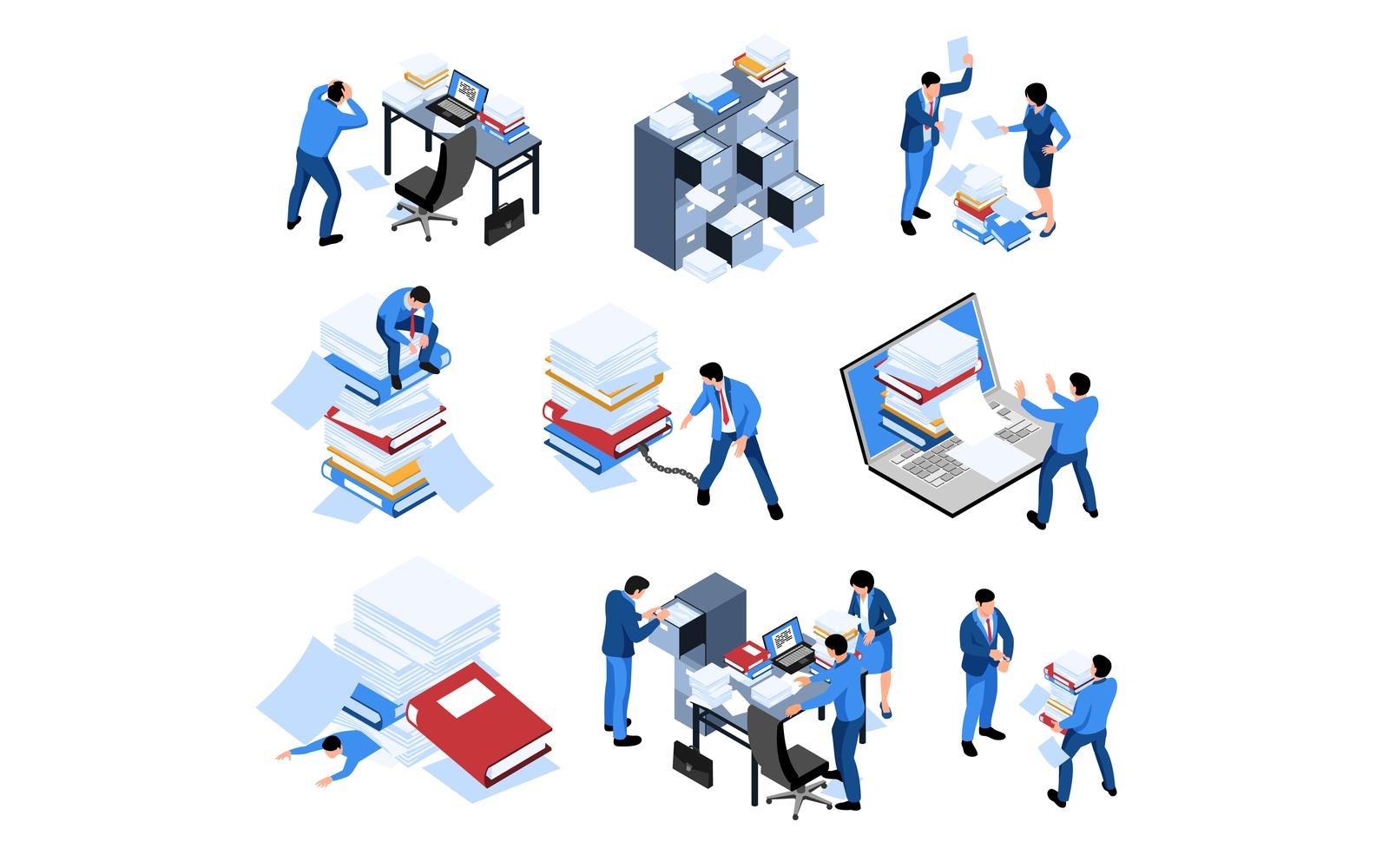 Isometric Unorganized Office Work Set 201210529 Vector Illustration Concept